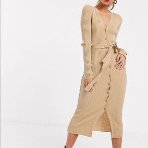 ASOS design button detail midi dress with tie belt